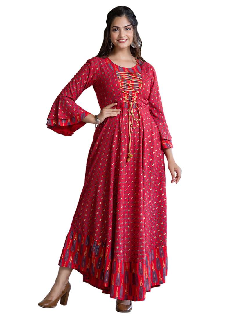 red printed anarkali kurta