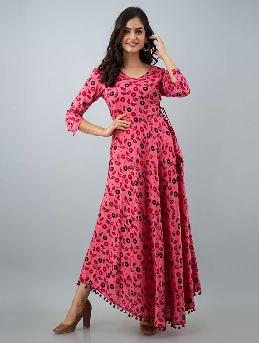 pink printed flared kurta