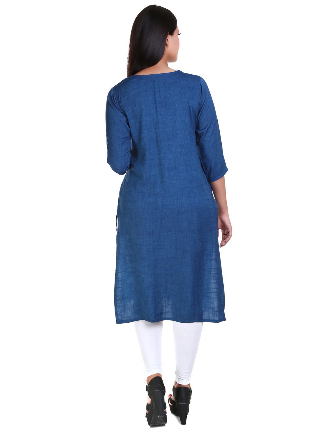 navy blue solid straight kurta - 18316270 - Standard Image - 2