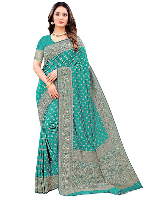 green silk blend bhagalpuri saree with blouse - 18316336 - Standard Image - 0