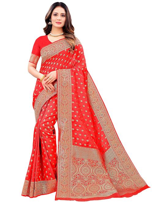 red silk blend bhagalpuri saree with blouse - 18316337 - Standard Image - 0