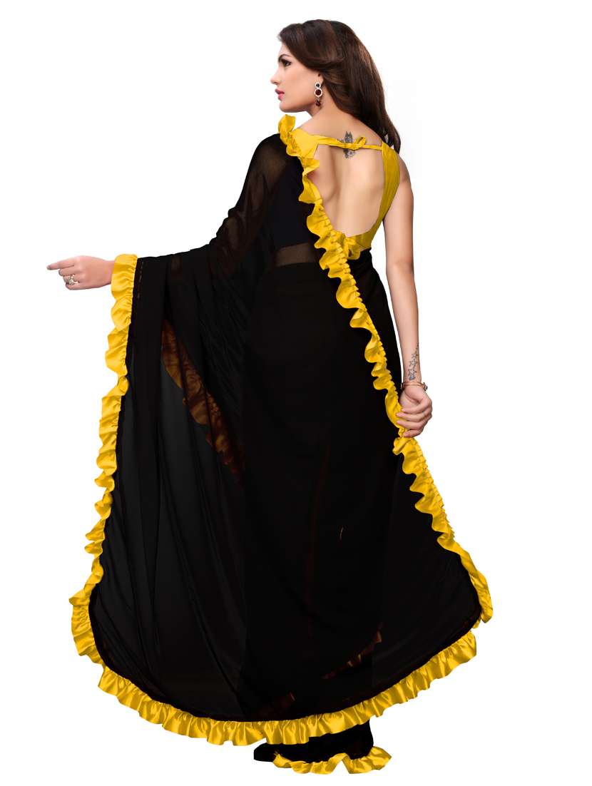 solid bordered ruffled saree with blouse - 18316506 - Standard Image - 2