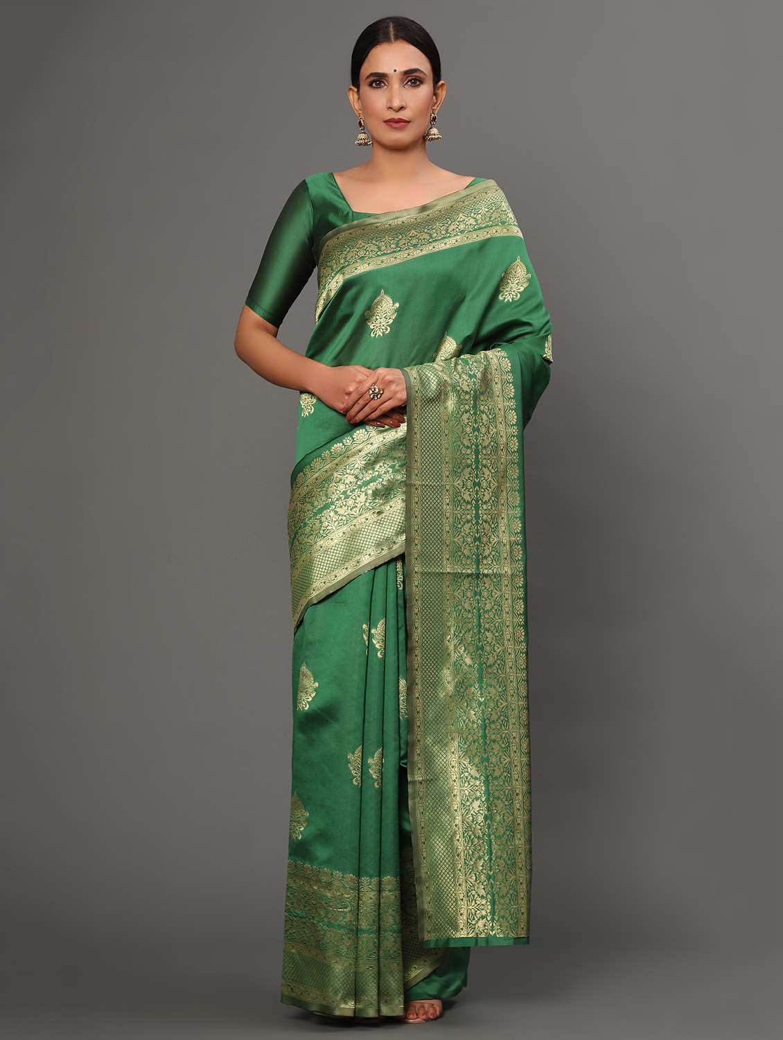 green art silk banarasi saree with blouse