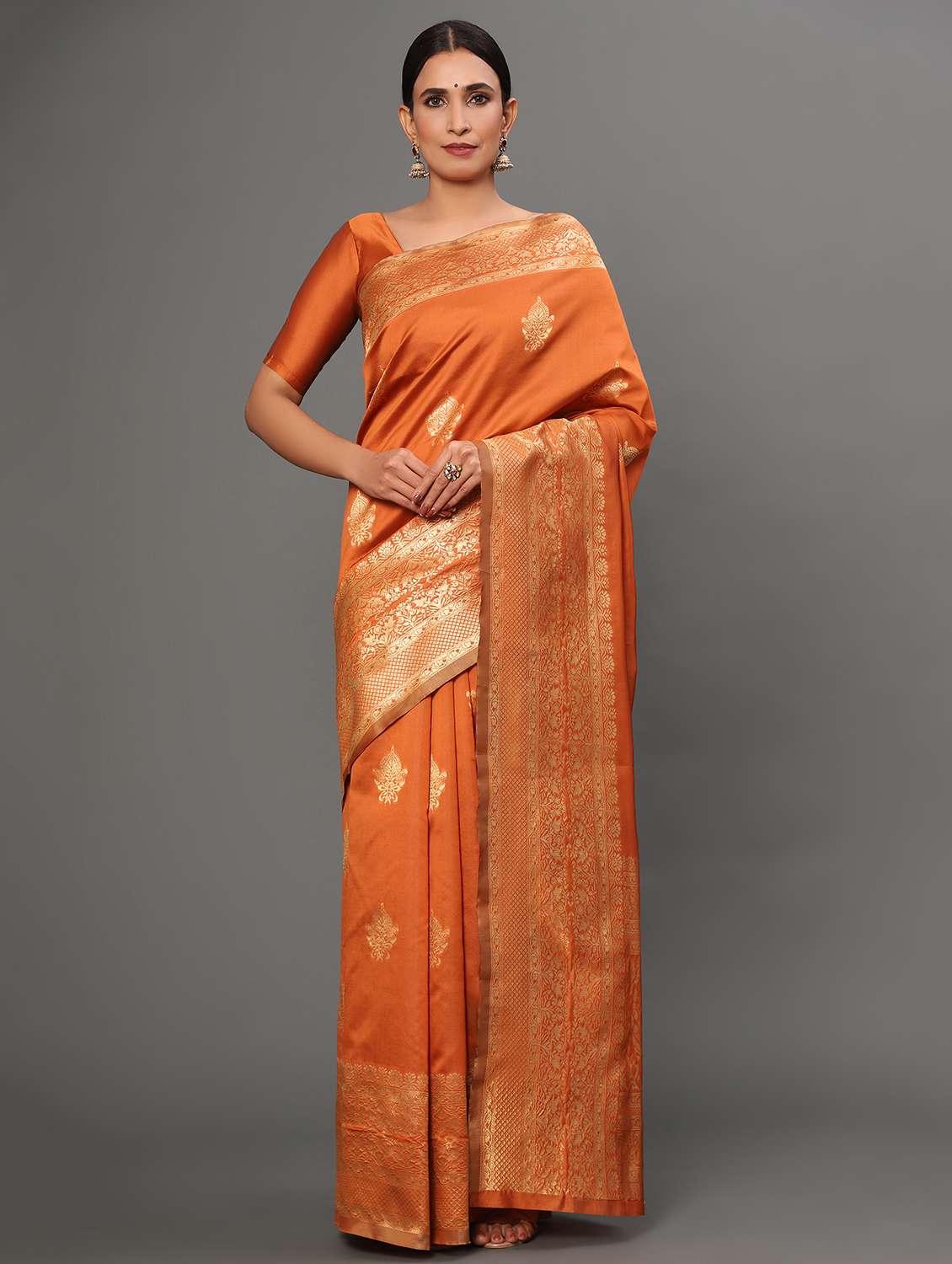 orange art silk banarasi saree with blouse