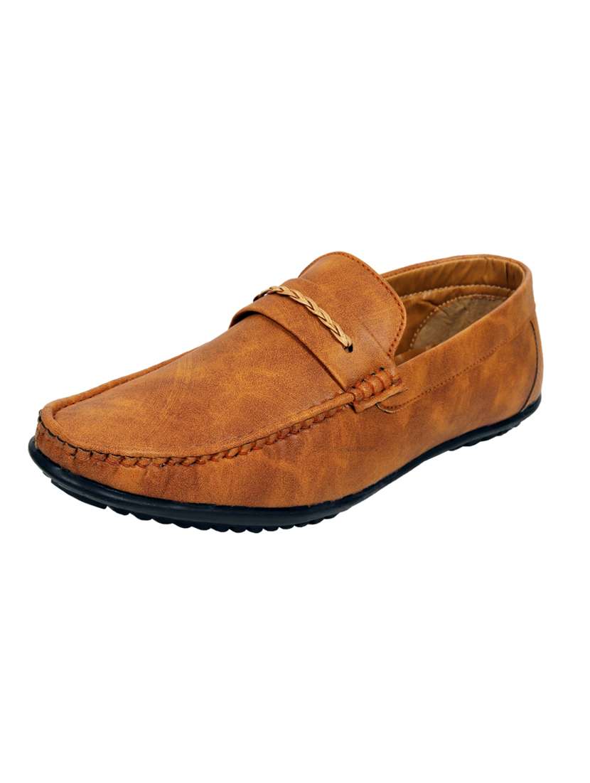 tan synthetic & mesh slip on moccasins
