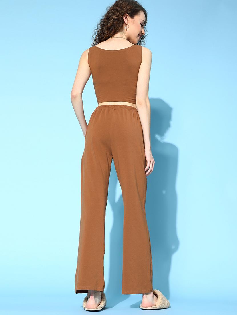 brown solid 2 piece bra co-ord nightsuit sets - 18317726 - Standard Image - 2