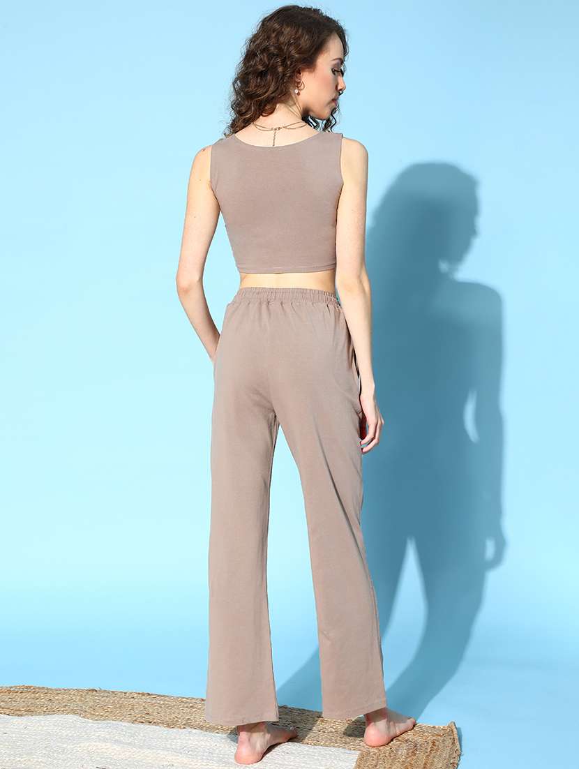 brown solid 2 piece bra co-ord nightsuit sets - 18317731 -  Standard Image - 2