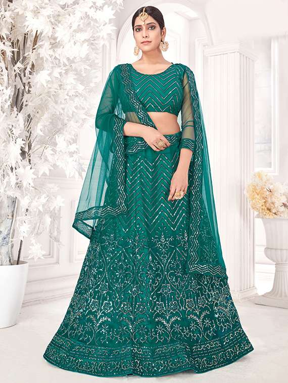 green net aline lehenga