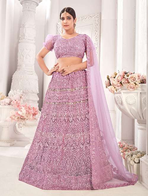 lavender net flared lehenga - 18317764 -  Standard Image - 0