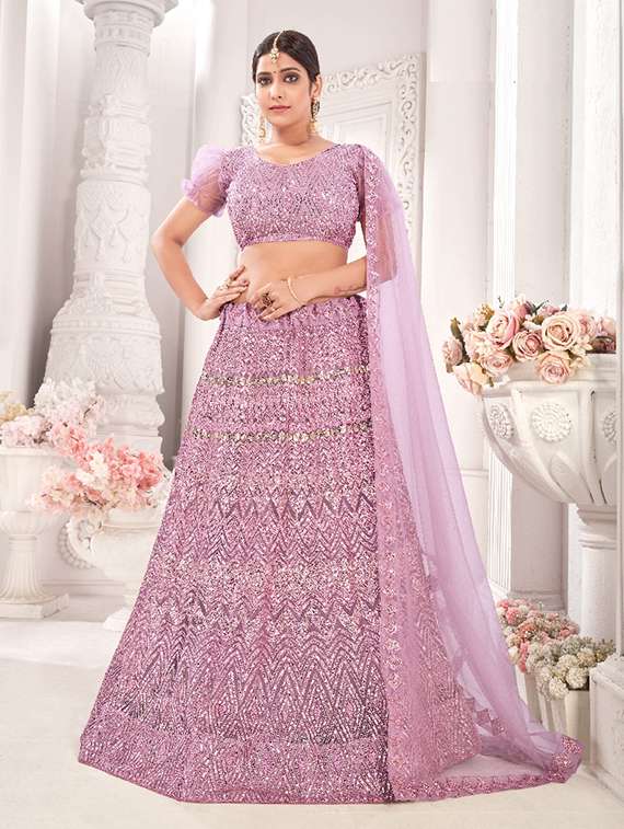 lavender net flared lehenga - 18317764 -  Zoom Image - 0