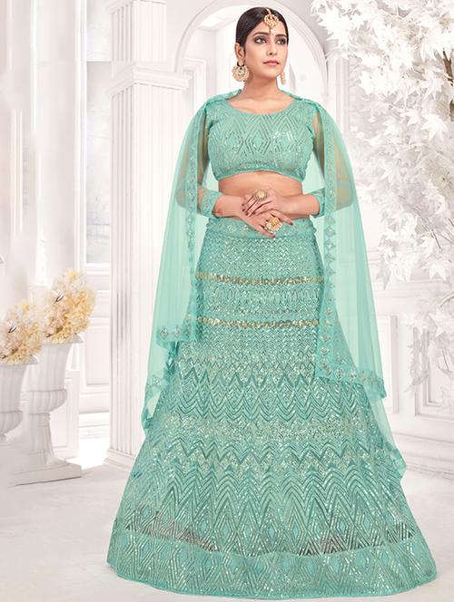 neon net flared lehenga - 18317765 -  Standard Image - 0