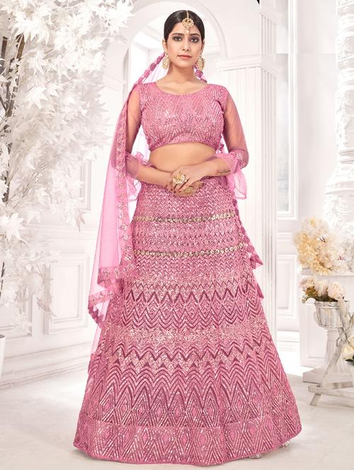 mauve net flared lehenga - 18317767 -  Standard Image - 0