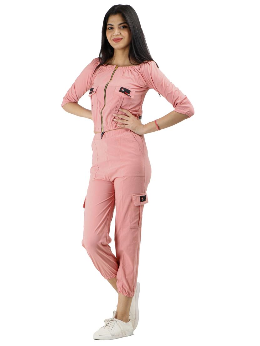 pink solid top with trousers set - 18317849 - Standard Image - 2