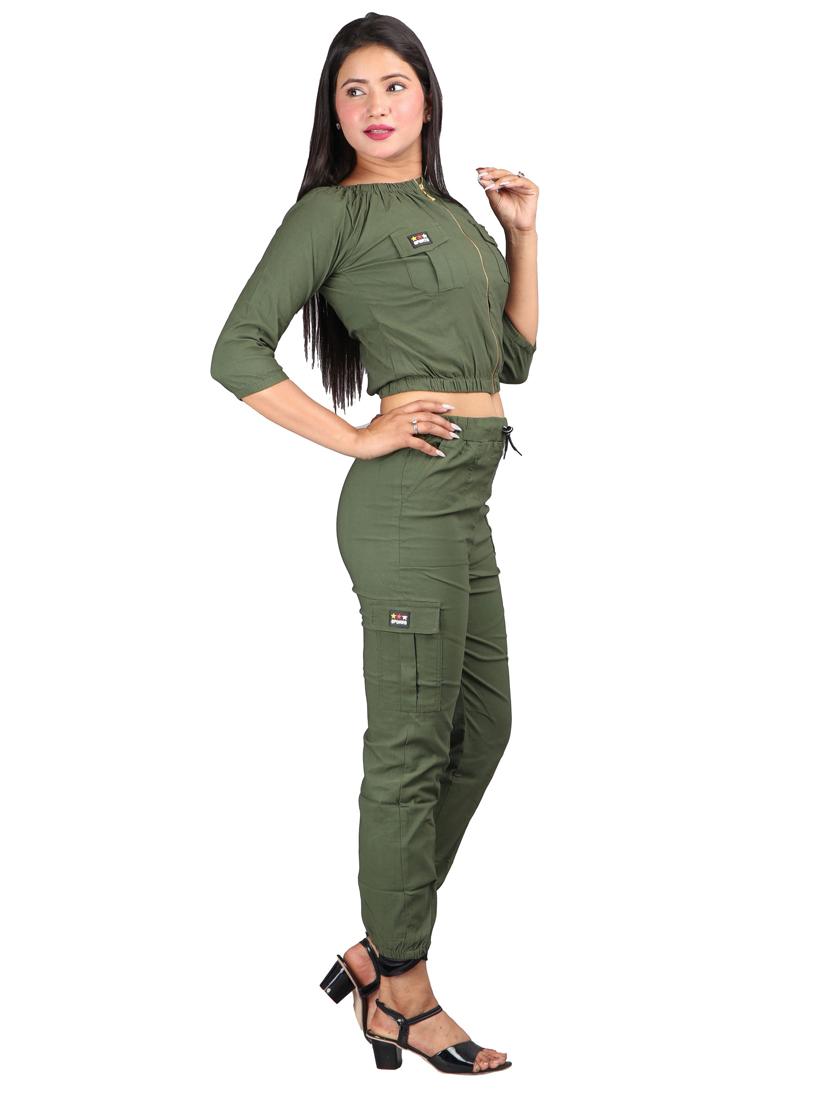green solid top with trousers set - 18317851 - Standard Image - 2