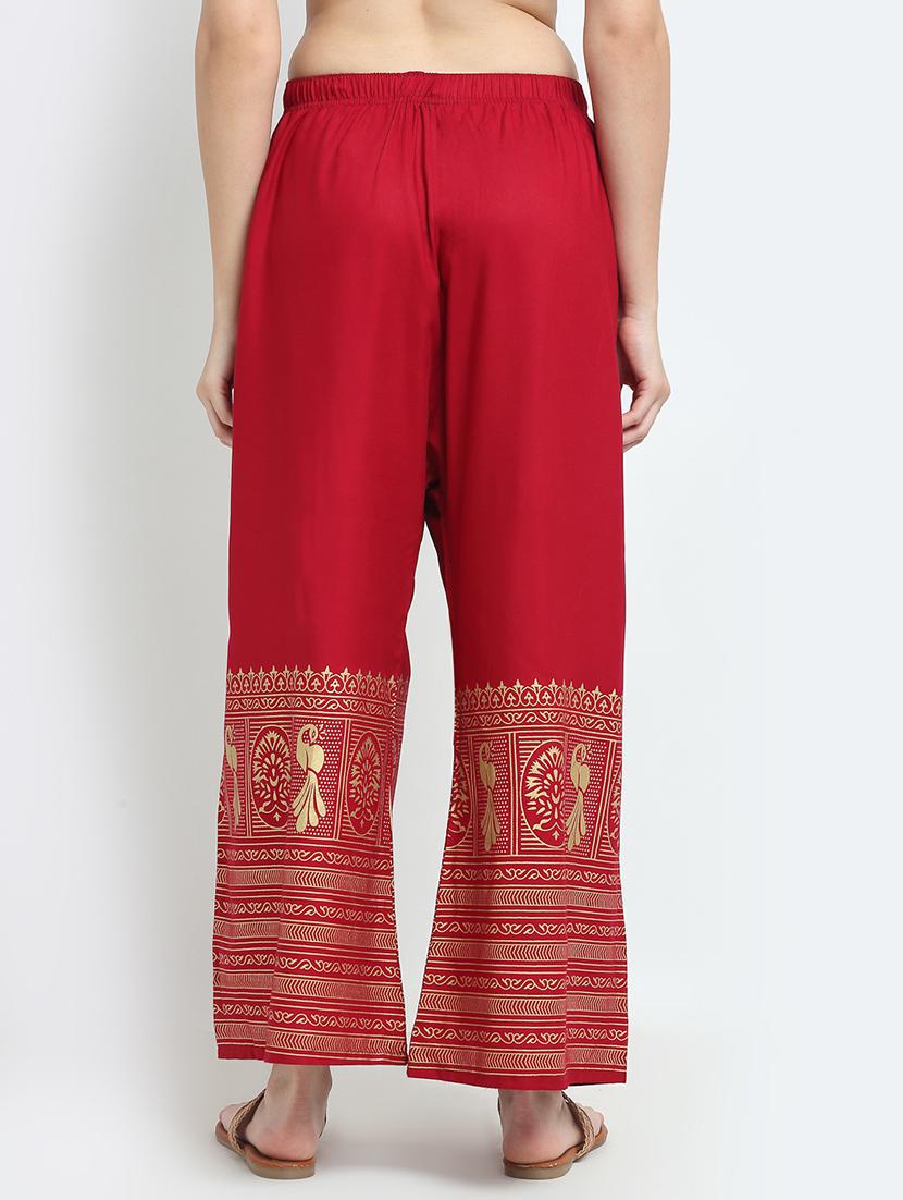 red printed flared palazzo - 18318048 - Standard Image - 2