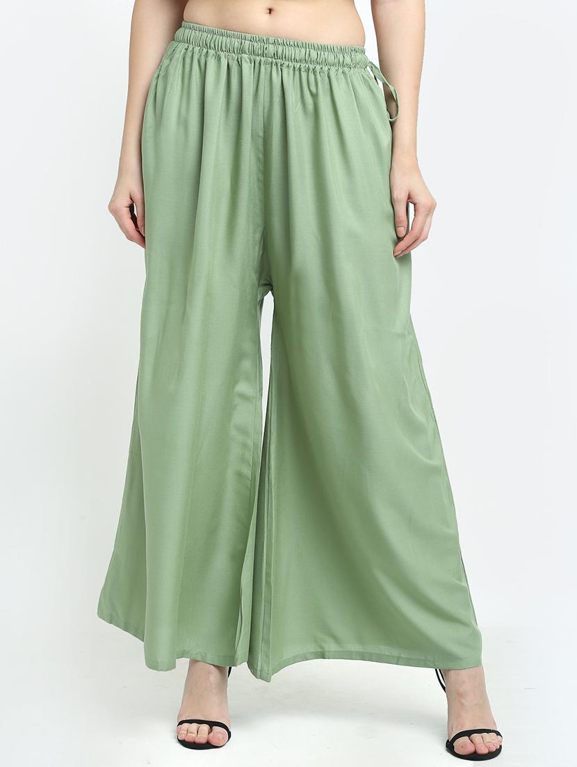 green rayon palazzos - 18318066 -  Zoom Image - 0