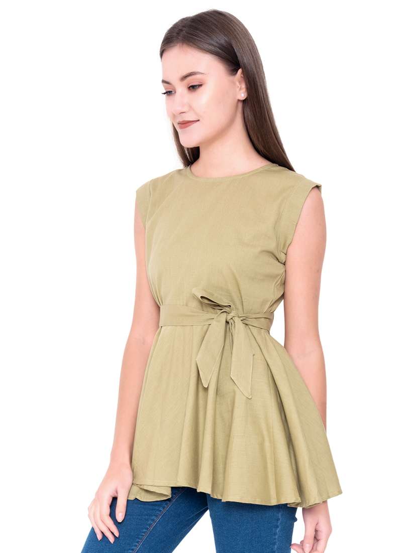 round neck solid regular top - 18318105 - Standard Image - 2