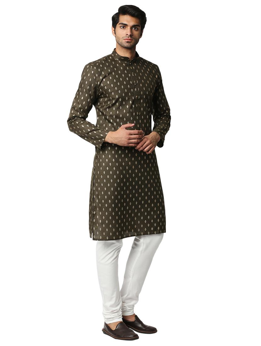 olive-green printed medium kurta - 18318927 - Standard Image - 2