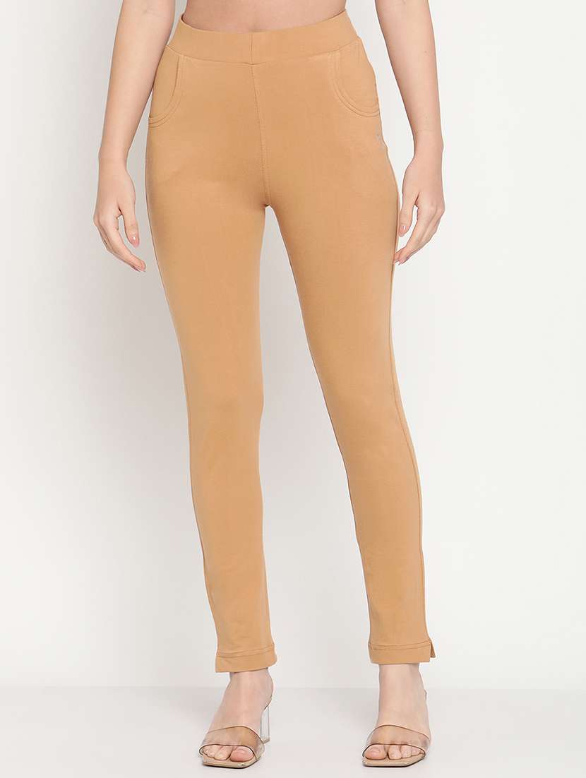 beige solid legging