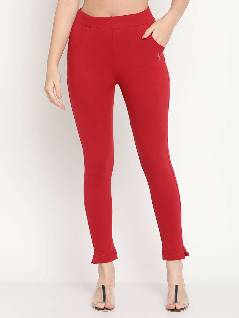 red cotton leggings
