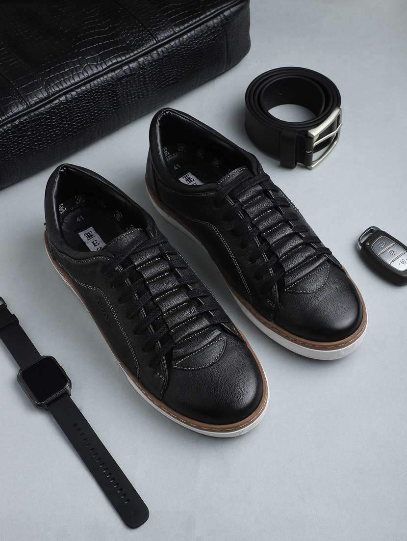 black leather lace up sneakers