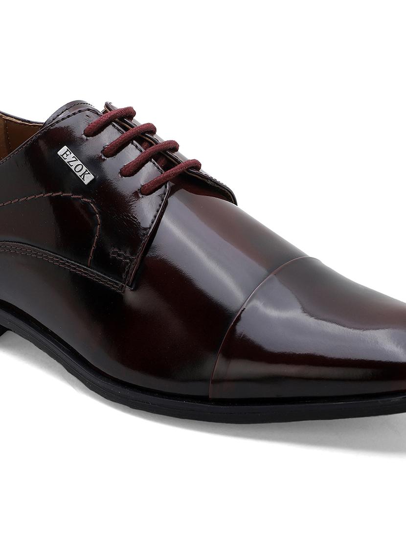 maroon leather laceup derbies - 18319223 - Standard Image - 7