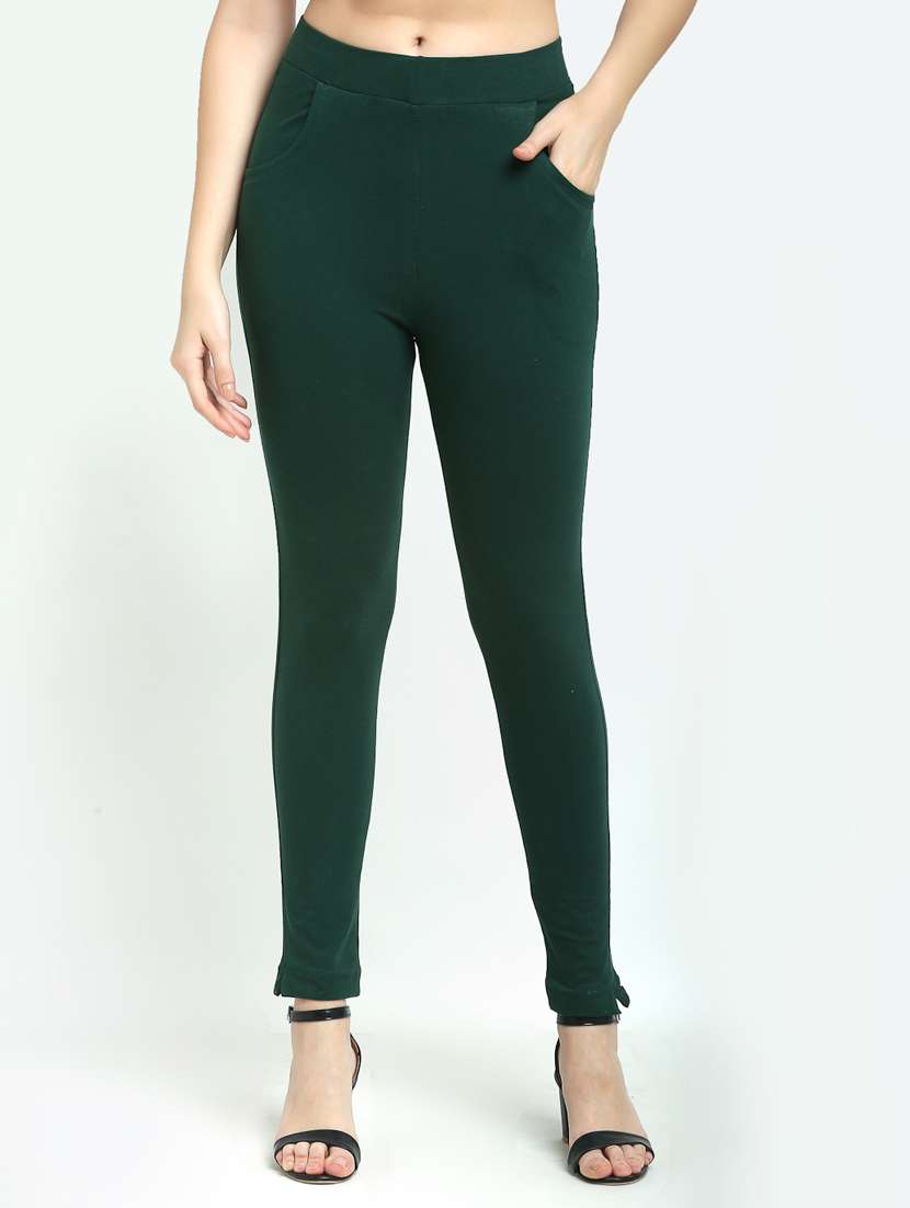 green solid ankle length legging