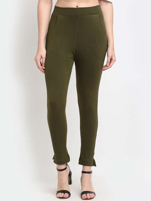 green solid ankle length legging - 18321095 -  Standard Image - 0