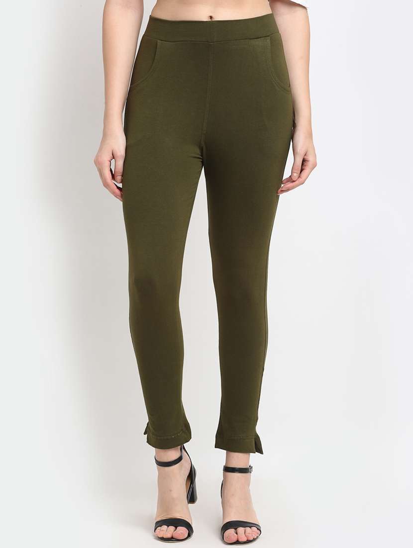 green solid ankle length legging - 18321095 -  Zoom Image - 0