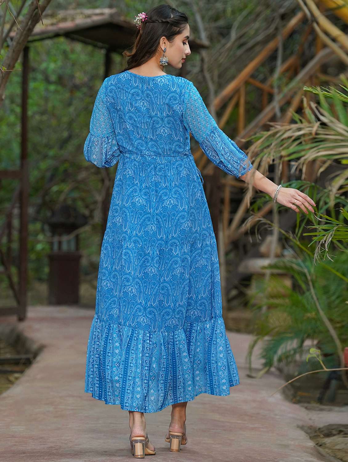 blue georgette tiered ethnic dress - 18321326 -  Standard Image - 2
