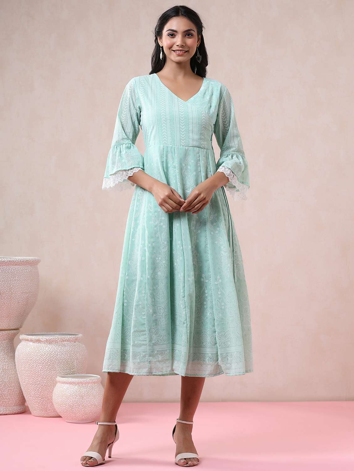green georgette angrakha ethnic dress
