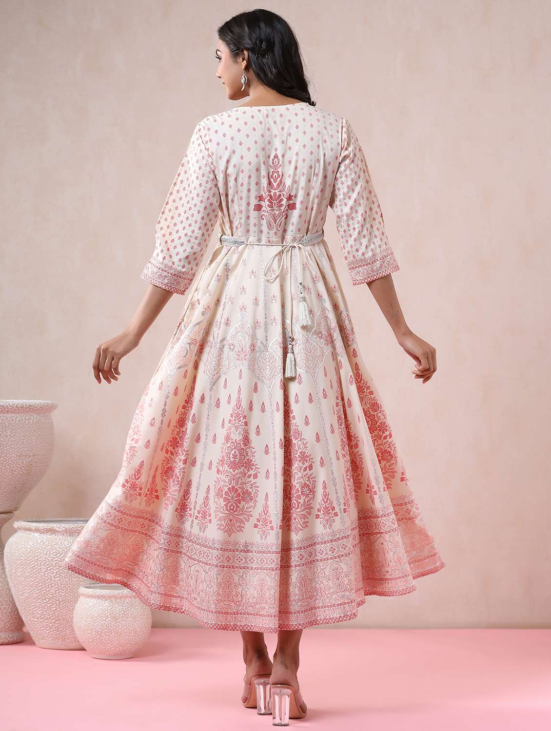 white crepe aline ethnic dress - 18321343 -  Standard Image - 2