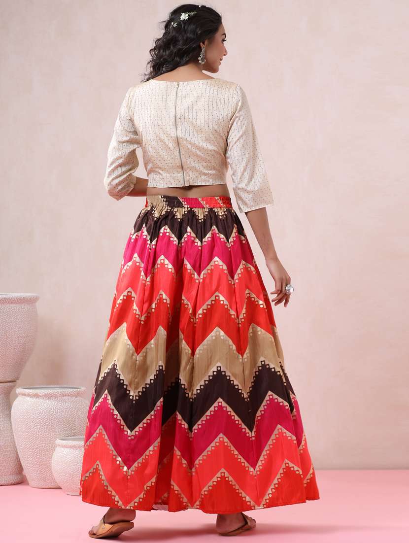 multi colored raw silk flared lehenga - 18321385 -  Standard Image - 2