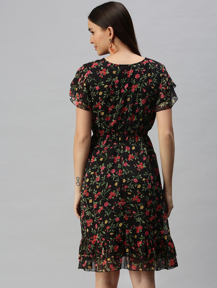 tie up neck floral flared dress - 18321833 - Standard Image - 2