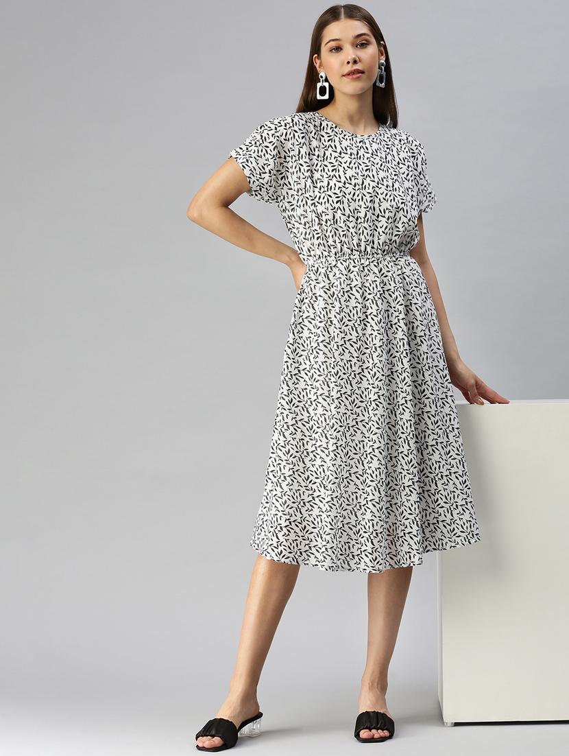 round neck printed a-line dress - 18321845 -  Zoom Image - 0