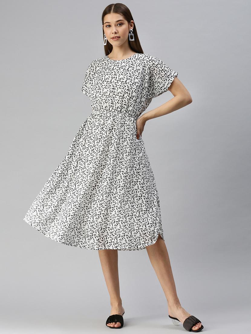 round neck printed a-line dress - 18321845 - Standard Image - 2