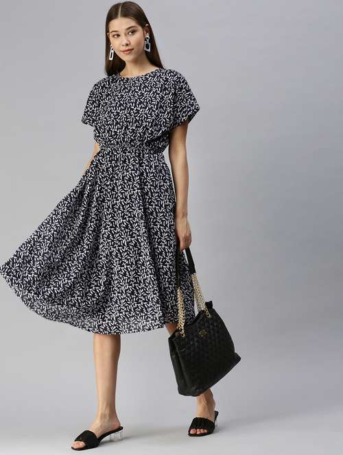 round neck printed a-line dress - 18321846 -  Standard Image - 0