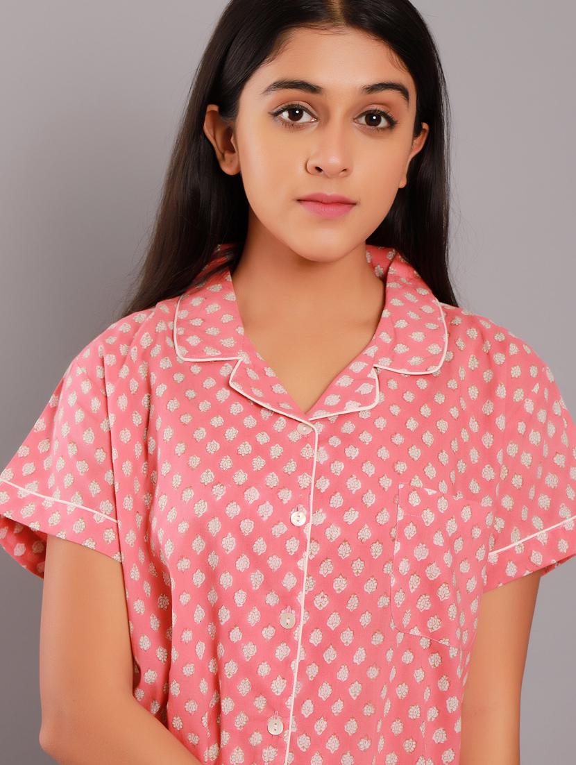 shirt collar printed nightwear shorts set - 18322378 - Standard Image - 2