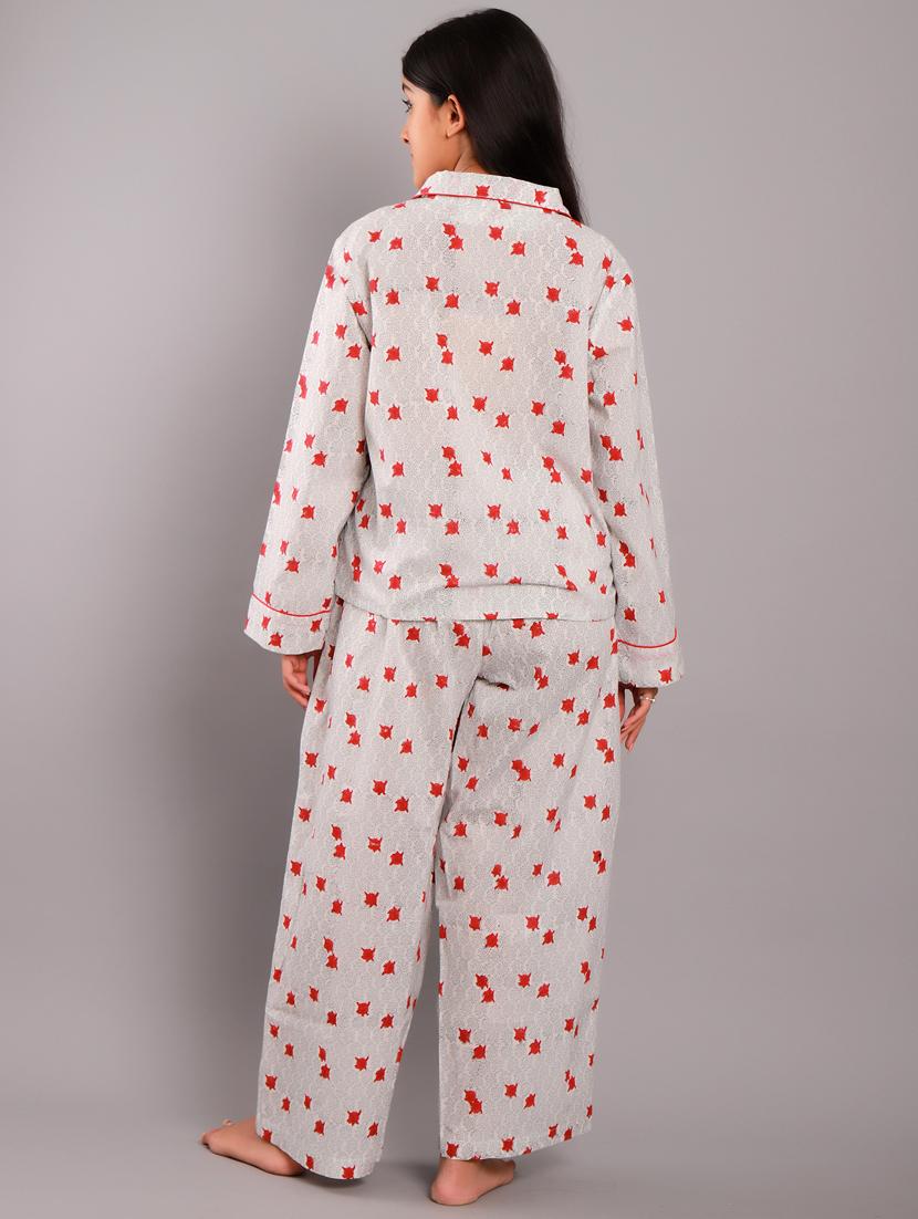 shirt collar printed nightwear pajama set - 18322391 - Standard Image - 2
