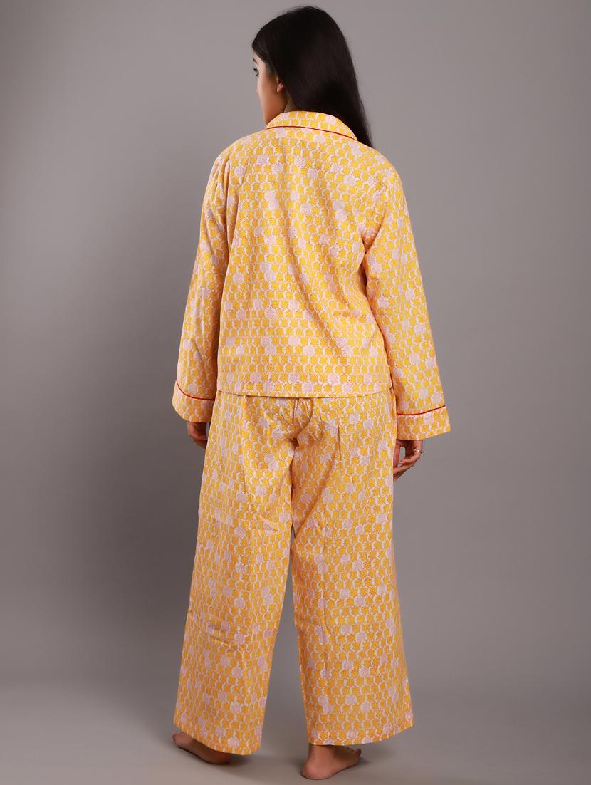 shirt collar printed nightwear pajama set - 18322392 - Standard Image - 2