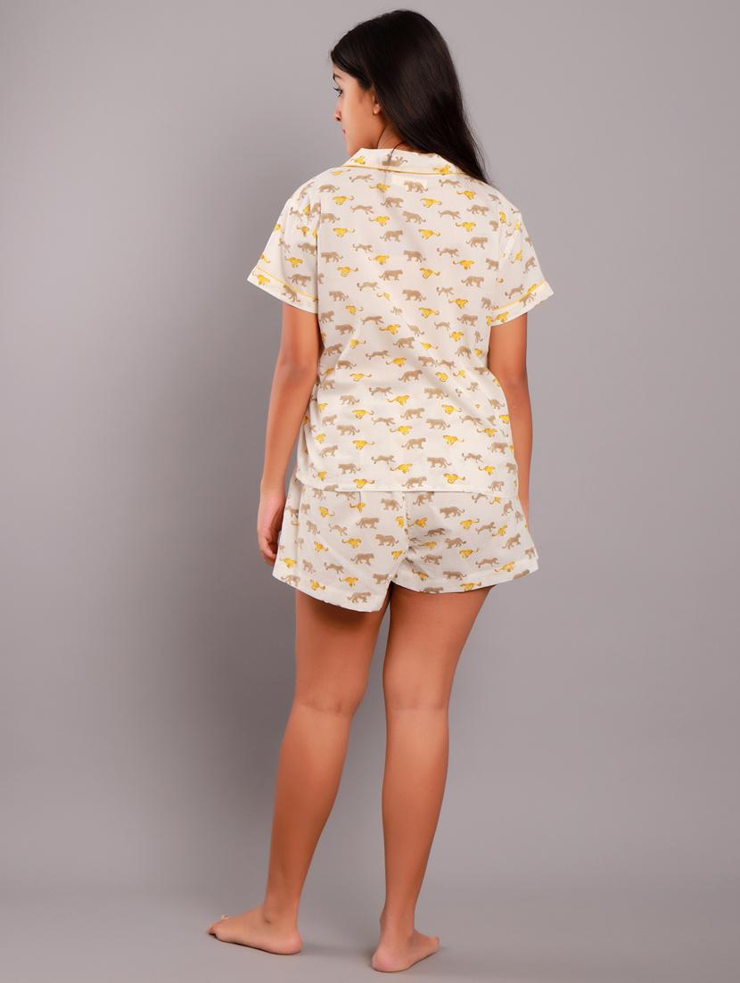 shirt collar printed nightwear shorts set - 18322394 - Standard Image - 2