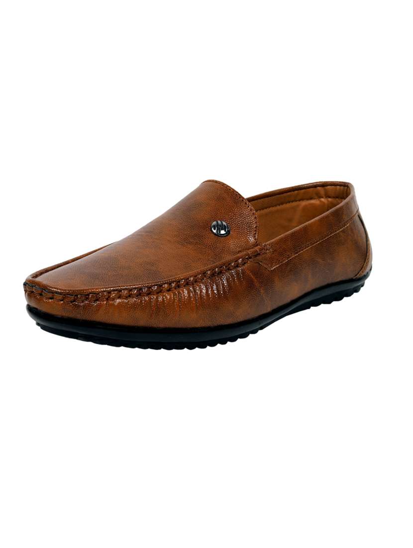 tan synthetic slip on loafers
