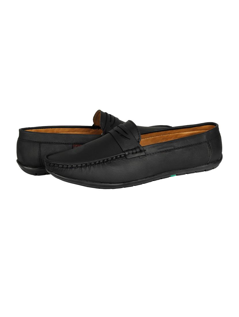 black synthetic slip on loafers - 18322538 - Standard Image - 2