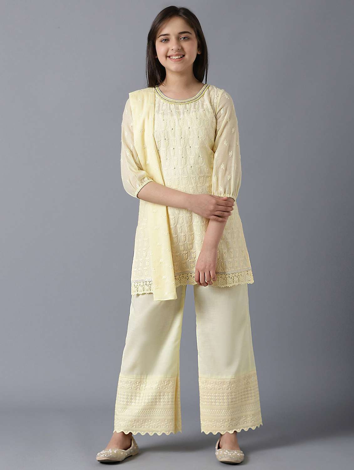 yellow embroidered  suit set