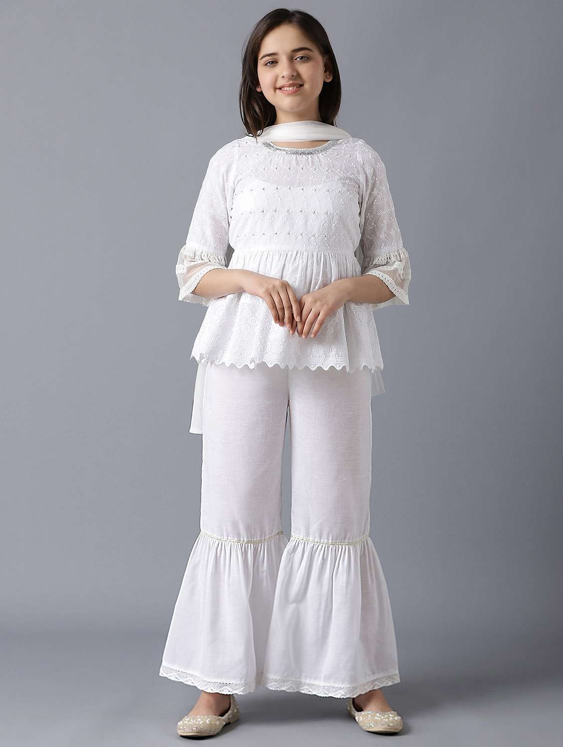 white embroidered  suit set