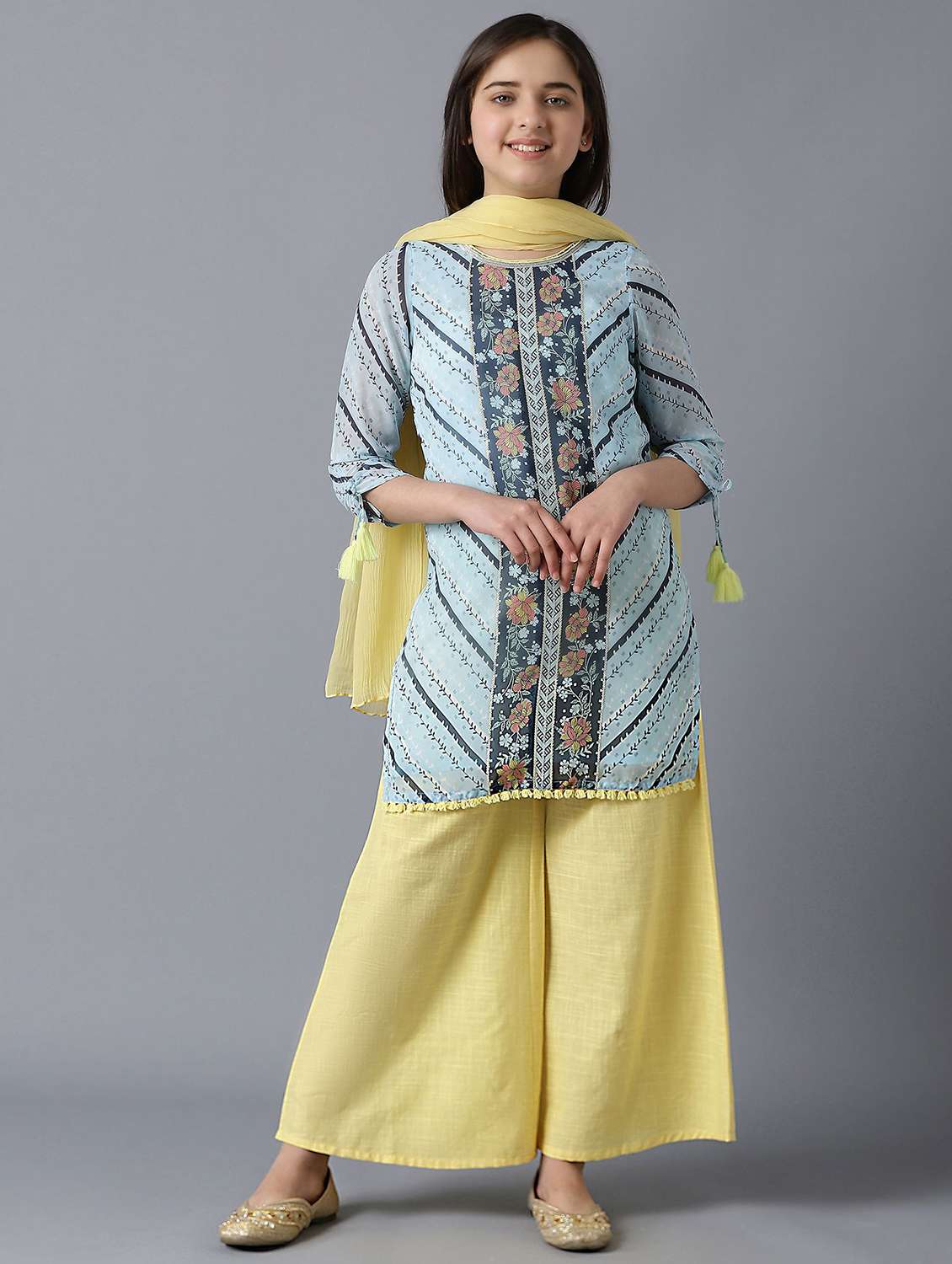 blue printed palazzo suit set