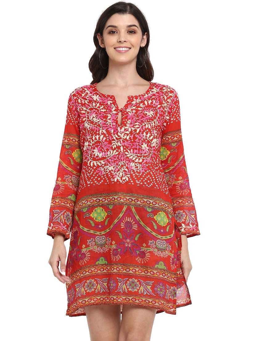 key hole neck embroidered tunic
