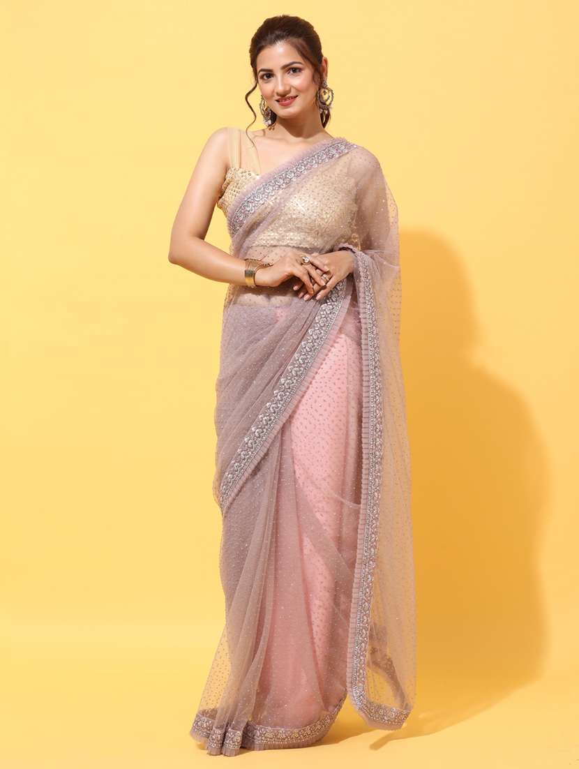 lavender embroidered saree with blouse