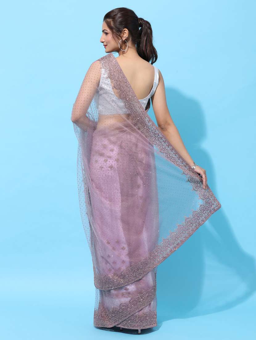 lavender embroidered saree with blouse - 18322939 - Standard Image - 2