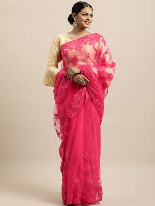 red net embroidered saree with blouse - 18323140 -  Standard Image - 0